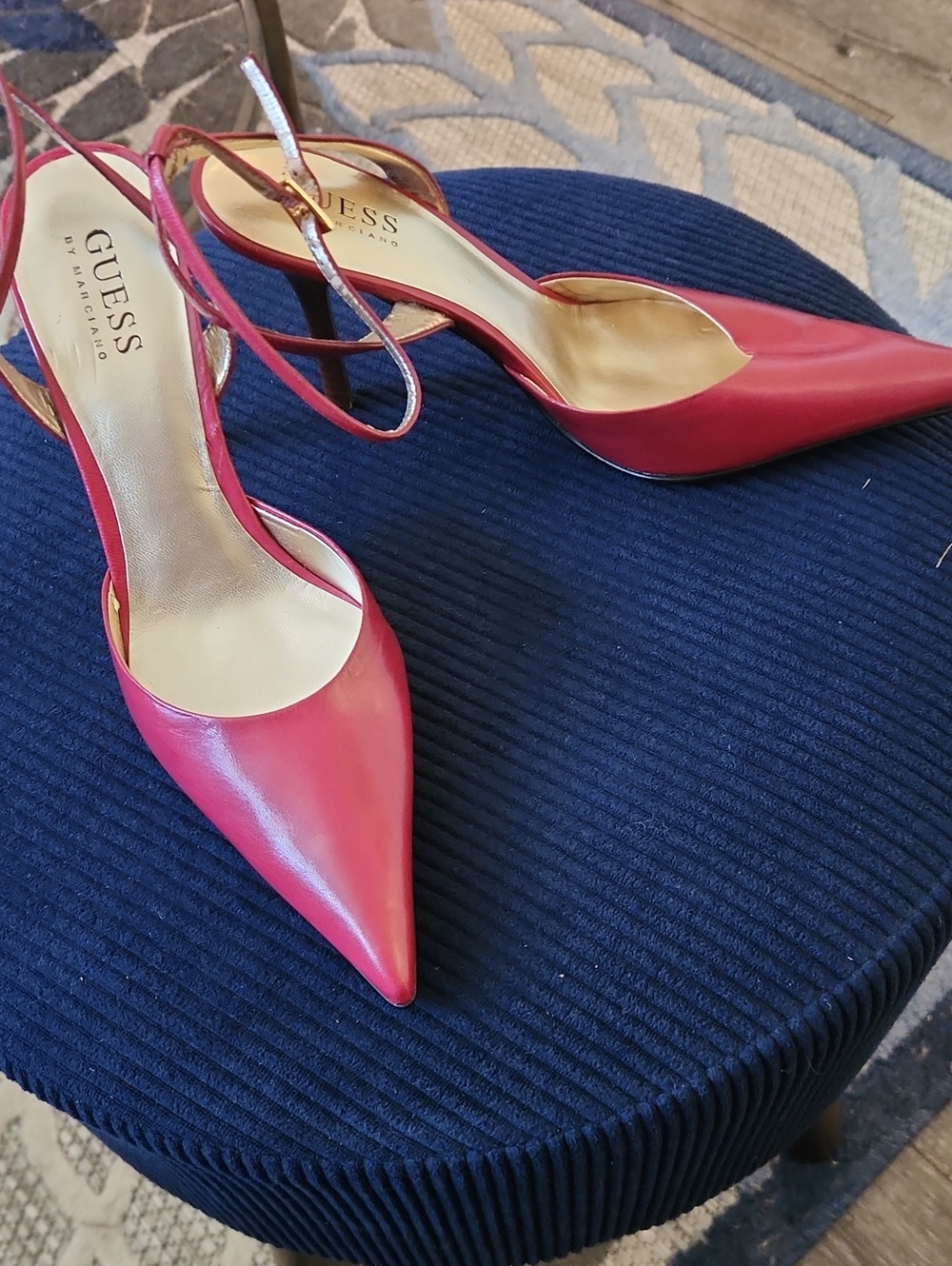 GUESS Red Pointed-Toe Slingback Heels